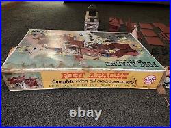 Vintage 50s 1960s Marx Fort Apache Plastic Cowboys Indians in Box Toy Rare Tin