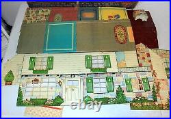 Vintage 50s Marx Suburban Colonial Doll House withBox & Furniture, Tin Litho #4052