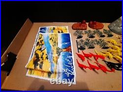 Vintage Dinosaur & Caveman playset, htf & rare colors, 60+ pieces, Marx Tim Mee