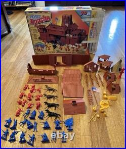 Vintage Fort Apache Western Play Set Marx Toy Street Plastic Figures Horses Bldg