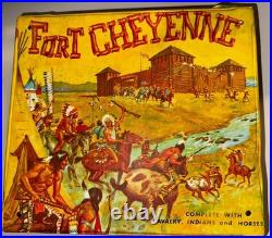 Vintage Fort Cheyenne Playset Case Cowboys Indians Horses Western Marx 1960s