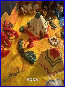 Vintage Fort Cheyenne Playset Case Cowboys Indians Horses Western Marx 1960s