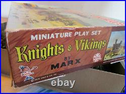 Vintage LOUIS MARX miniature play set Knights and Vikings with box LOTS ACCESSOR