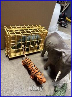 Vintage Lot Marx Safari Adventure Elephant, Tiger, Lion, Rhino, Crocodile Cage