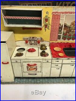 Vintage Louis Marx 1950's Modern Kitchen Play Set w Original Box Incomplete