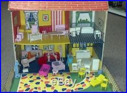 Vintage Louis Marx #4650 1968 Cardboard Dollhouse Lot with Tons of Accessories
