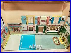 Vintage Louis Marx Colonial Metal 2 Story Doll House roof Patio withbox furniture