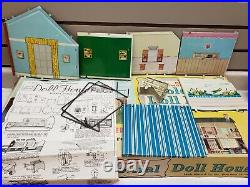 Vintage Louis Marx Colonial Metal 2 Story Doll House roof Patio withbox furniture