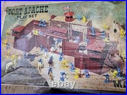 Vintage Louis Marx Fort Apache Play Set Box Figures Horses Accessories