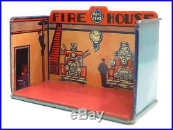 Vintage Louis Marx Home Town Fire House Station Tin Litho Playset With Box 1920s