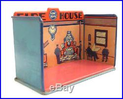 Vintage Louis Marx Home Town Fire House Station Tin Litho Playset With Box 1920s