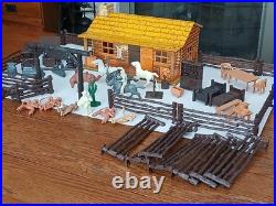 Vintage MARX 1950's BAR-M-RANCH TIN LITHO LOG CABIN PLAYSET-EXCELLENT CONDITION