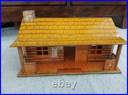 Vintage MARX 1950's BAR-M-RANCH TIN LITHO LOG CABIN PLAYSET-EXCELLENT CONDITION