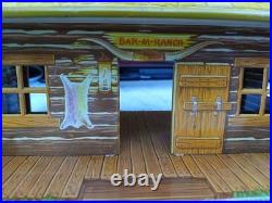 Vintage MARX 1950's BAR-M-RANCH TIN LITHO LOG CABIN PLAYSET-EXCELLENT CONDITION