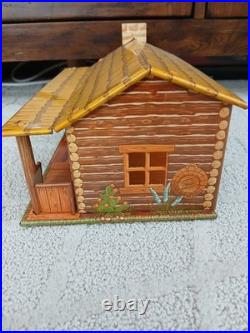 Vintage MARX 1950's BAR-M-RANCH TIN LITHO LOG CABIN PLAYSET-EXCELLENT CONDITION