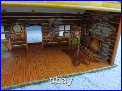 Vintage MARX 1950's BAR-M-RANCH TIN LITHO LOG CABIN PLAYSET-EXCELLENT CONDITION