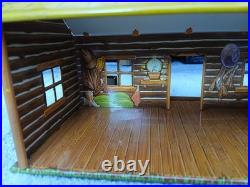 Vintage MARX 1950's BAR-M-RANCH TIN LITHO LOG CABIN PLAYSET-EXCELLENT CONDITION