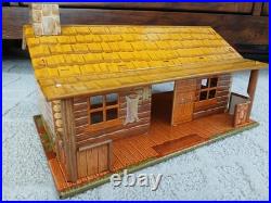 Vintage MARX 1950's BAR-M-RANCH TIN LITHO LOG CABIN PLAYSET-EXCELLENT CONDITION