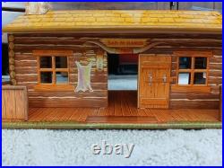 Vintage MARX 1950's BAR-M-RANCH TIN LITHO LOG CABIN PLAYSET-EXCELLENT CONDITION