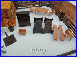 Vintage MARX 1950's BAR-M-RANCH TIN LITHO LOG CABIN PLAYSET-EXCELLENT CONDITION