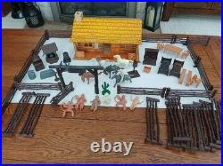 Vintage MARX 1950's BAR-M-RANCH TIN LITHO LOG CABIN PLAYSET-EXCELLENT CONDITION