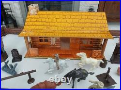 Vintage MARX 1950's BAR-M-RANCH TIN LITHO LOG CABIN PLAYSET-EXCELLENT CONDITION