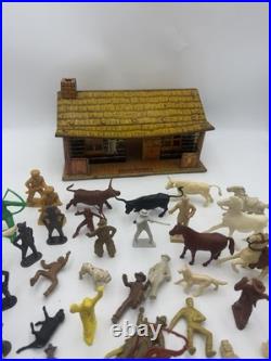 Vintage MARX BAR-M-RANCH Play Set With 70+ Vintage Piece- Western Ranch Set