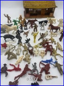 Vintage MARX BAR-M-RANCH Play Set With 70+ Vintage Piece- Western Ranch Set