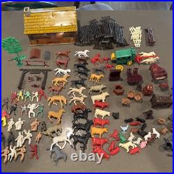 Vintage MARX BAR-M-RANCH Western Ranch Set Tin Toy Litho Cabin With150 Access
