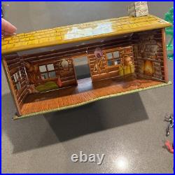 Vintage MARX BAR-M-RANCH Western Ranch Set Tin Toy Litho Cabin With150 Access