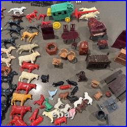 Vintage MARX BAR-M-RANCH Western Ranch Set Tin Toy Litho Cabin With150 Access