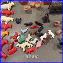 Vintage MARX BAR-M-RANCH Western Ranch Set Tin Toy Litho Cabin With150 Access