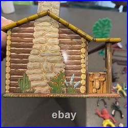 Vintage MARX BAR-M-RANCH Western Ranch Set Tin Toy Litho Cabin With150 Access