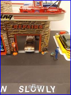 Vintage MARX Pressed-Metal Lithograph Gas/Service Station withDetailed Accessories