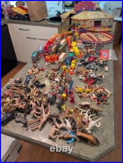 Vintage MARX USA Tin Litho & Plastic CIRCUS Playset Large Accessories Lot AS IS