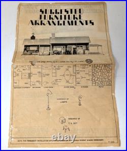 Vintage MCM 1950s Marx Modern Ranch House Dollhouse Steel Litho Playset Toy Box