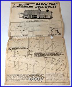 Vintage MCM 1950s Marx Modern Ranch House Dollhouse Steel Litho Playset Toy Box