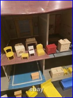Vintage Marx 1950s Walt Disney Tin Litho Dollhouse with Furniture & Doll Read