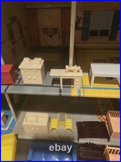 Vintage Marx 1950s Walt Disney Tin Litho Dollhouse with Furniture & Doll Read