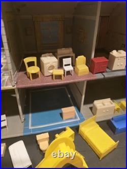 Vintage Marx 1950s Walt Disney Tin Litho Dollhouse with Furniture & Doll Read
