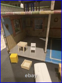 Vintage Marx 1950s Walt Disney Tin Litho Dollhouse with Furniture & Doll Read
