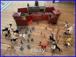 Vintage Marx Fort Apache Set with Calvary Stable, Tepee, Plastic Figures 100 pcs