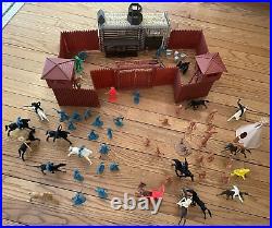 Vintage Marx Fort Apache Set with Calvary Stable, Tepee, Plastic Figures 100 pcs