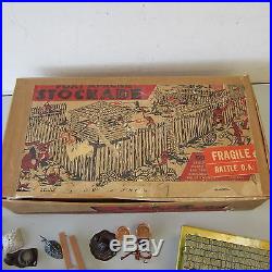 Vintage Marx Fort Apache Stockade Cowboys Indians Play Set withTin Litho Cabin
