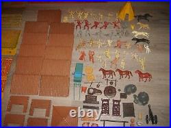 Vintage Marx Fort Apache Stockade Playset Plastic Cowboy & Indians Figures & Box