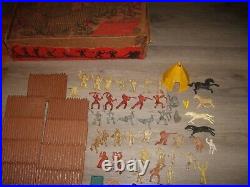 Vintage Marx Fort Apache Stockade Playset Plastic Cowboy & Indians Figures & Box