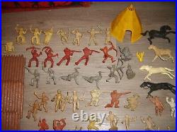 Vintage Marx Fort Apache Stockade Playset Plastic Cowboy & Indians Figures & Box