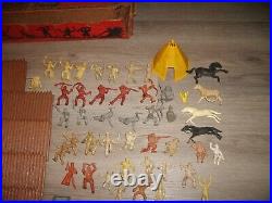 Vintage Marx Fort Apache Stockade Playset Plastic Cowboy & Indians Figures & Box