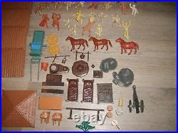 Vintage Marx Fort Apache Stockade Playset Plastic Cowboy & Indians Figures & Box