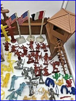 Vintage Marx Fort Apache With Extras Buildings Walls Cowboys Indians Blue Yellow
